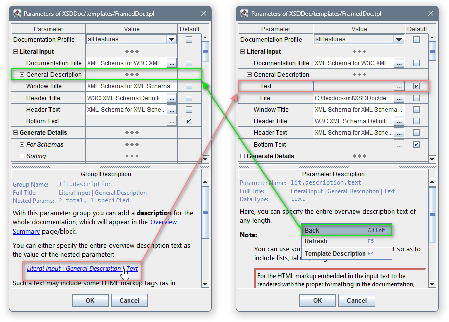 clicking a parameter link and returning back